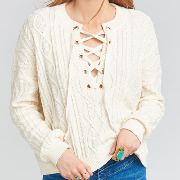 Show Me Your MuMu Lace Up Cable Knit Sweater - Picture 2 of 10
